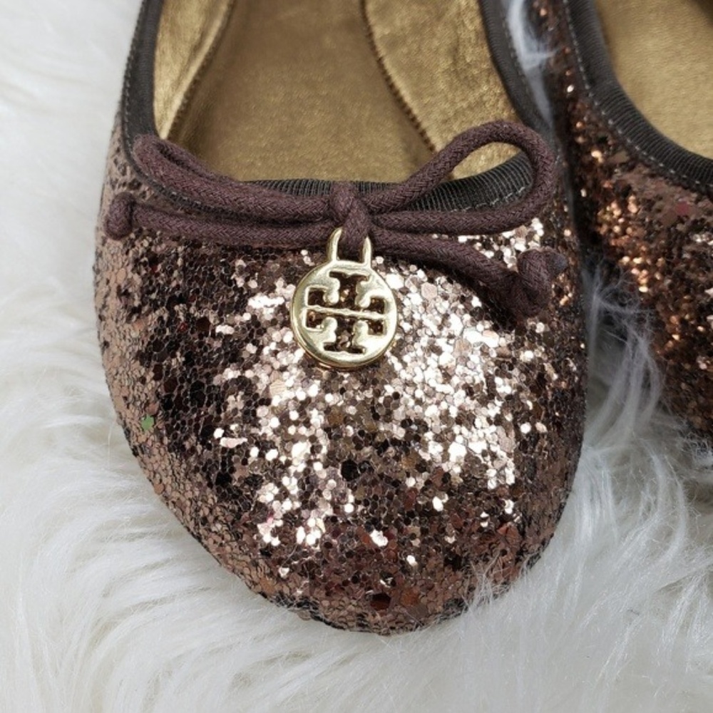 Tory Burch Bronze Glitter Chelsea Ballerina Flats